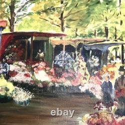 Old Painting Oil on Canvas / Flower Market / Signed / Lefèvre Neel 1986