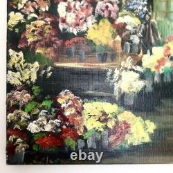 Old Painting Oil on Canvas / Flower Market / Signed / Lefèvre Neel 1986