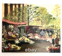Old Painting Oil on Canvas / Flower Market / Signed / Lefèvre Neel 1986