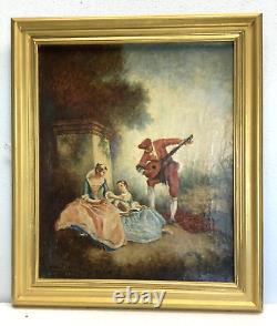 Old Painting Oil on Canvas Gallant Scene After Lancret