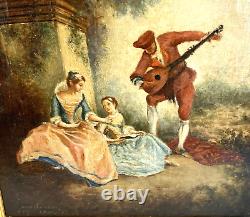 Old Painting Oil on Canvas Gallant Scene After Lancret