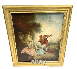 Old Painting Oil on Canvas Gallant Scene After Lancret