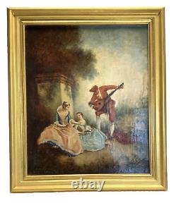 Old Painting Oil on Canvas Gallant Scene After Lancret