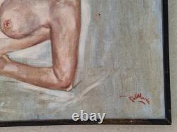 Old Painting Oil on Canvas Genre Scene Woman Framed Signed
