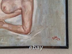 Old Painting Oil on Canvas Genre Scene Woman Framed Signed
