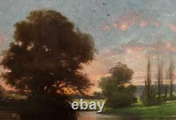 Old Painting Oil on Canvas HST Barbizon School Romantic Countryside 19th Century