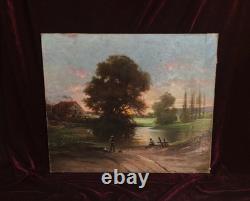 Old Painting Oil on Canvas HST Barbizon School Romantic Countryside 19th Century