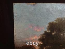 Old Painting Oil on Canvas HST Barbizon School Romantic Countryside 19th Century