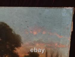 Old Painting Oil on Canvas HST Barbizon School Romantic Countryside 19th Century
