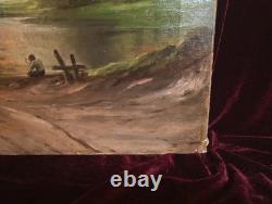 Old Painting Oil on Canvas HST Barbizon School Romantic Countryside 19th Century