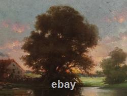 Old Painting Oil on Canvas HST Barbizon School Romantic Countryside 19th Century