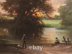 Old Painting Oil on Canvas HST Barbizon School Romantic Countryside 19th Century