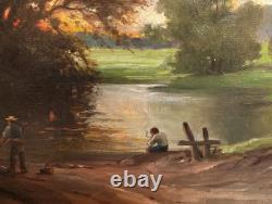 Old Painting Oil on Canvas HST Barbizon School Romantic Countryside 19th Century