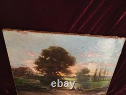 Old Painting Oil on Canvas HST Barbizon School Romantic Countryside 19th Century