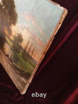 Old Painting Oil on Canvas HST Barbizon School Romantic Countryside 19th Century