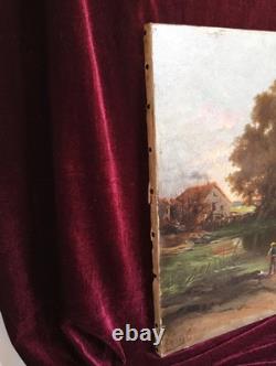 Old Painting Oil on Canvas HST Barbizon School Romantic Countryside 19th Century