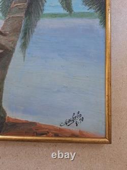 Old Painting Oil on Canvas Island Landscape 1970 Framed Signed Painting