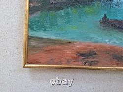 Old Painting Oil on Canvas Island Landscape 1970 Framed Signed Painting