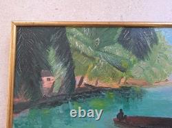 Old Painting Oil on Canvas Island Landscape 1970 Framed Signed Painting