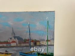 Old Painting Oil on Canvas J. B Maurice VECKER 1899-1988 Small Fishing Port