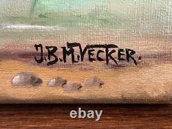 Old Painting Oil on Canvas J. B Maurice VECKER 1899-1988 Small Fishing Port