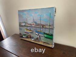 Old Painting Oil on Canvas J. B Maurice VECKER 1899-1988 Small Fishing Port