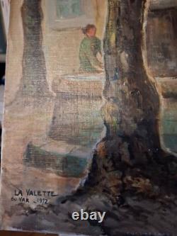 Old Painting / Oil on Canvas, La Valette du Var, Bell Tower and Fountain