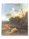 Old Painting Oil On Canvas Landscape Animals Donkeys Sheep Mountains 19th Century