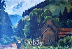 Old Painting Oil on Canvas Landscape of the Vosges Signed NEVEU 1940s