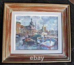 Old Painting Oil on Canvas Le Toullec Concarneau Fishing Port Brittany