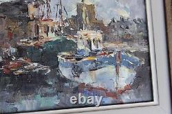 Old Painting Oil on Canvas Le Toullec Concarneau Fishing Port Brittany