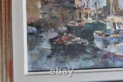 Old Painting Oil on Canvas Le Toullec Concarneau Fishing Port Brittany