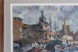 Old Painting Oil on Canvas Le Toullec Concarneau Fishing Port Brittany