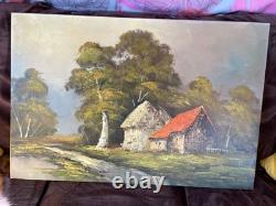 Old Painting Oil on Canvas M Schneider (early 20th century) Cabin in the Woods