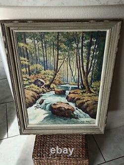 Old Painting Oil on Canvas Nature Forest and its Torrent Signed Side