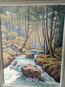 Old Painting Oil on Canvas Nature Forest and its Torrent Signed Side