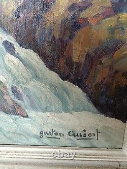 Old Painting Oil on Canvas Nature Forest and its Torrent Signed Side