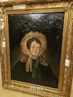 Old Painting, Oil on Canvas, Portrait of a Woman 19th Century