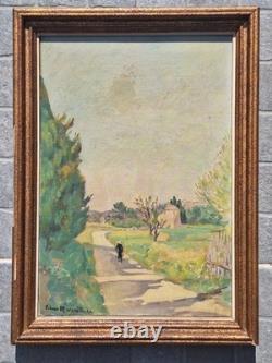 Old Painting Oil on Canvas Provence Landscape 1940. Framed Signed Artwork