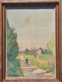 Old Painting Oil on Canvas Provence Landscape 1940. Framed Signed Artwork