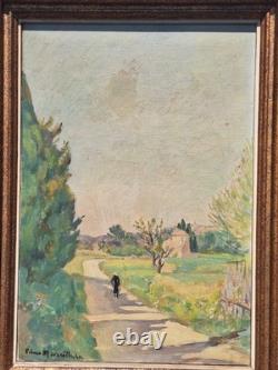 Old Painting Oil on Canvas Provence Landscape 1940. Framed Signed Artwork