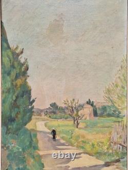 Old Painting Oil on Canvas Provence Landscape 1940. Framed Signed Artwork