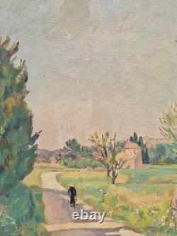 Old Painting Oil on Canvas Provence Landscape 1940. Framed Signed Artwork