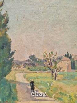 Old Painting Oil on Canvas Provence Landscape 1940. Framed Signed Artwork