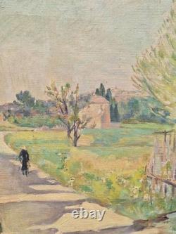 Old Painting Oil on Canvas Provence Landscape 1940. Framed Signed Artwork