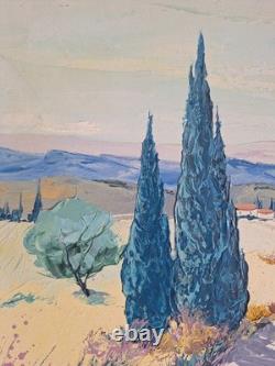 Old Painting Oil on Canvas Provence Landscape Nature Trees Signed Painting