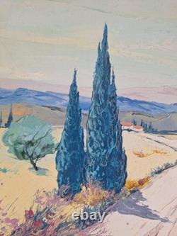 Old Painting Oil on Canvas Provence Landscape Nature Trees Signed Painting