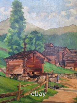 Old Painting Oil on Canvas Provence Landscape Old Mill in Verbier