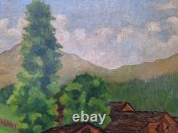 Old Painting Oil on Canvas Provence Landscape Old Mill in Verbier