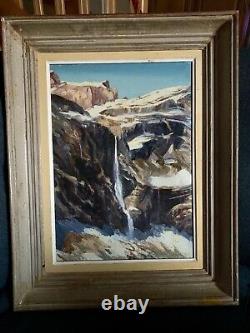 Old Painting Oil on Canvas Pyrenees Mountain The Cirque of Gavarnie 20th Century
